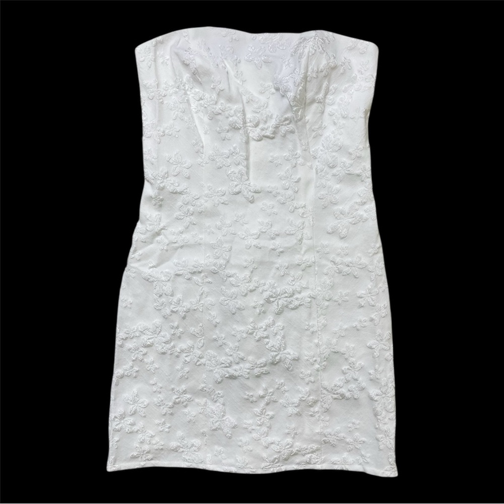 Princess Polly | Floral Flower Pattern Strapless Anja Mini Dress White - Picture 7 of 8